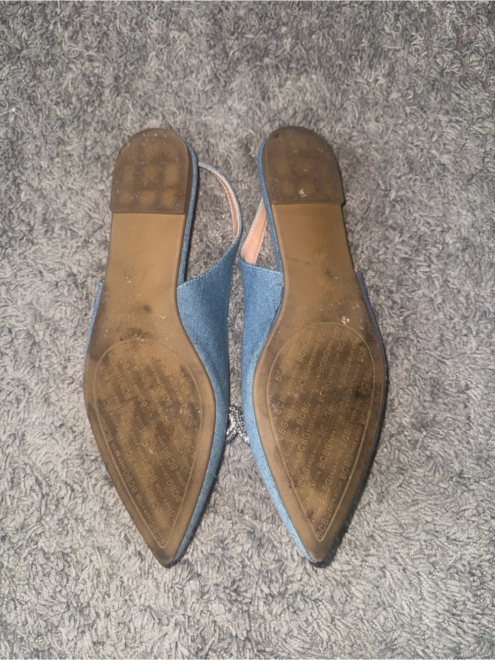BCBGeneration Denim Blue Pointed Slingback Flats with Rhinestone Bow - Picture 2 of 5